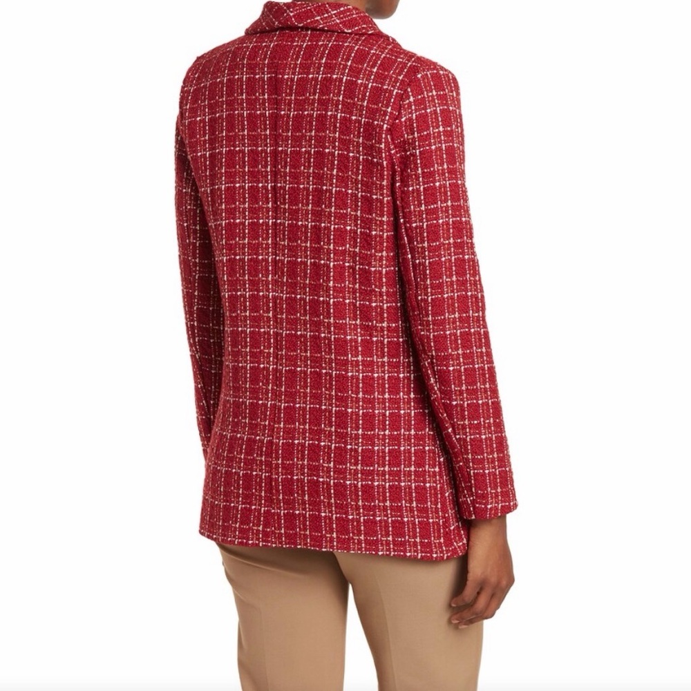 Red Tweed Plaid Double-Breasted Blazer Women’s Size L Old Money - Picture 16 of 16